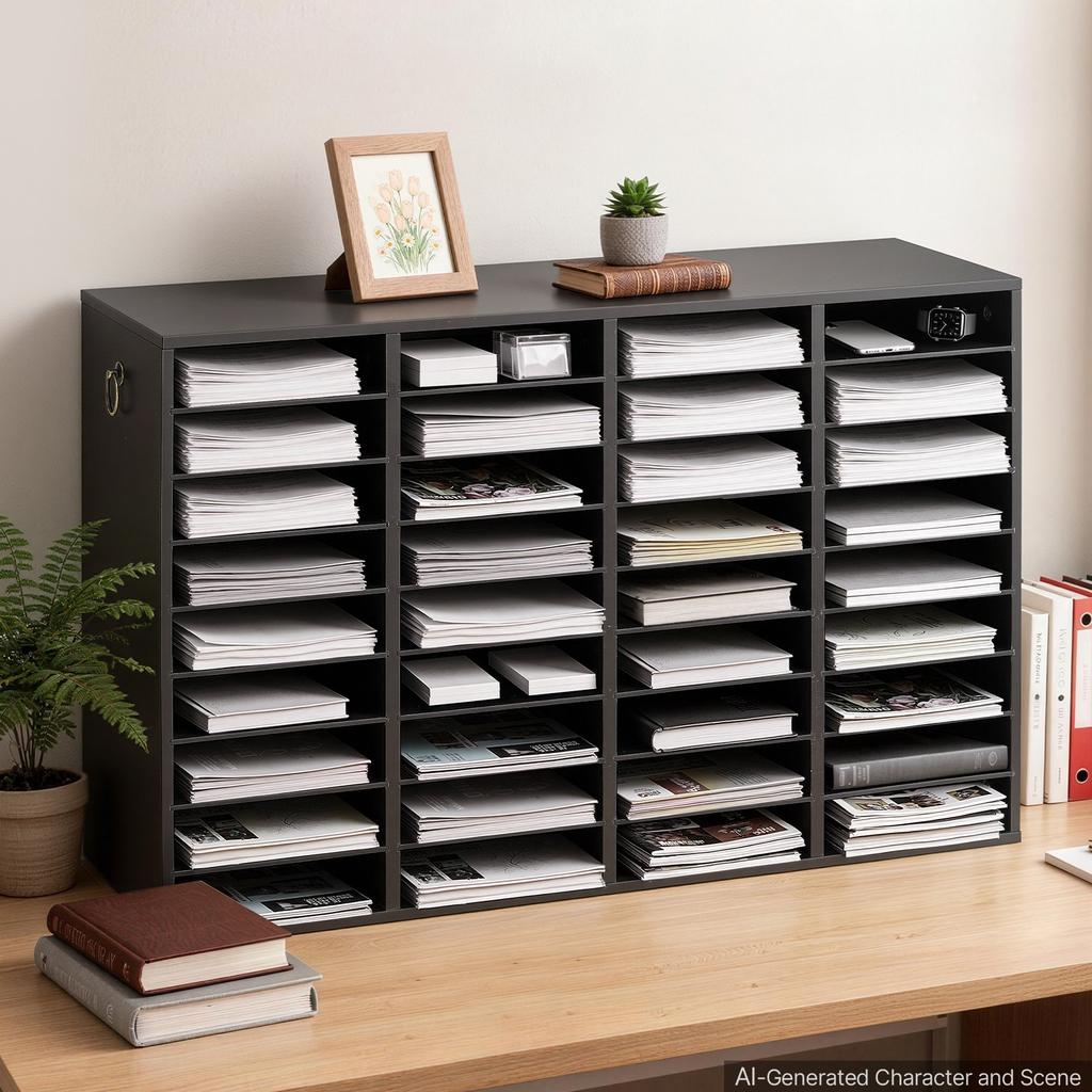 VEVOR Wood Literature Organizer 36 Compartments Office Mailboxes Black, Countertop Literature Sorter for Files Documents Papers