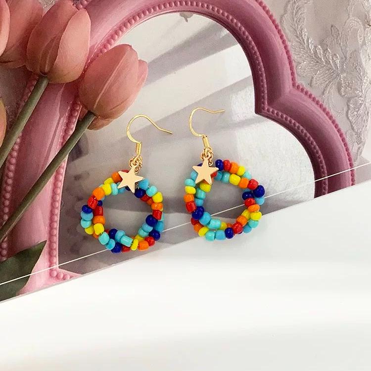 Colorful Bohemian Tassel Flower Stud Earrings - Exaggerated Summer Vacation Style
