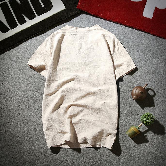 Men's Summer 2026 Cotton Linen Two-Button Short Sleeve T-Shirt - Soft & Breathable