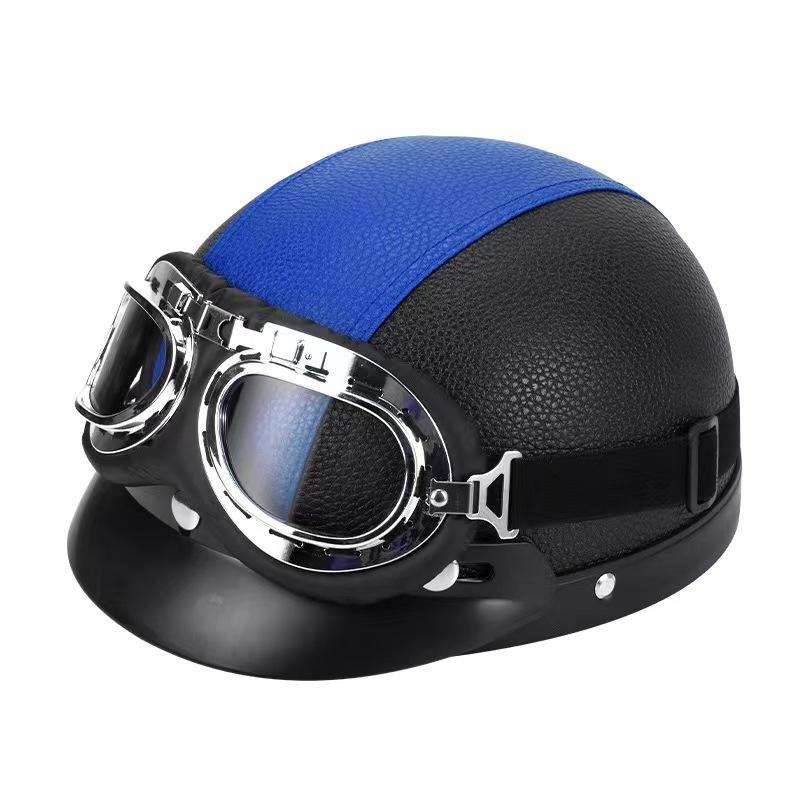Hot Sell Brown Synthetic Leather Vintage Motorcycle Motorbike Vespa Open Face Half Motor Scooter Helmets & Goggles