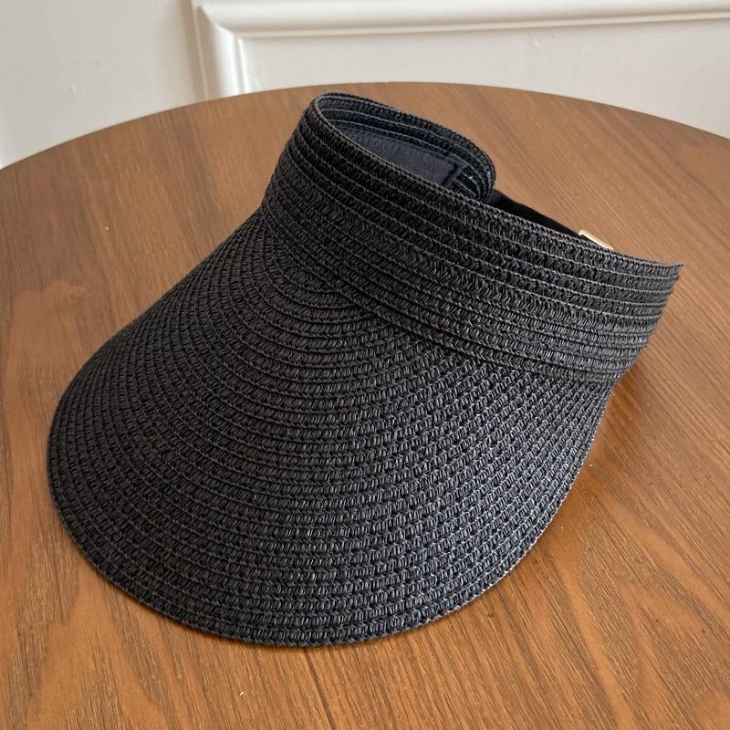 Women Straw Sun Visor Hat Adjustable Wide Brim Open Top Beach Cap Foldable Roll Up Summer UV Protection Travel Hat
