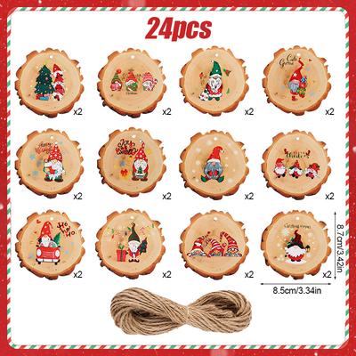 12/24 Stück Weihnachten Holzscheiben Hängende Ornamente Dekoration für Zuhause Weihnachtsmann Rustikales Holz Weihnachtsbaum Anhänger DIY Basteln Geschenk