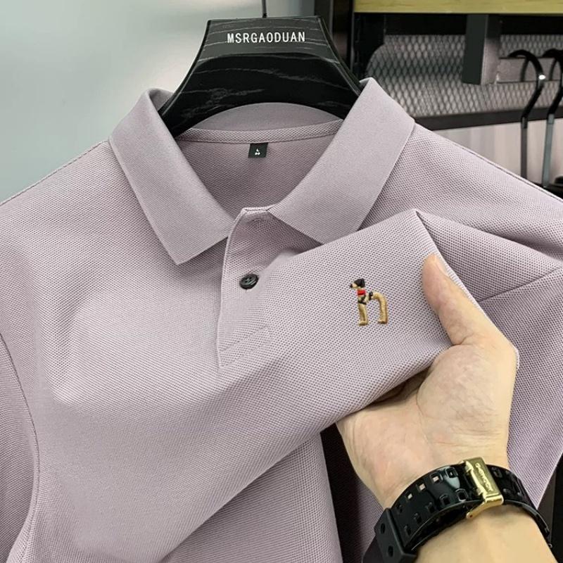 100% Ren Bomull Langermet Herre Poloskjorte Lett Luksusmerke Mote Tegneserie Valpebroderi Business Casual Ny T-skjorte
