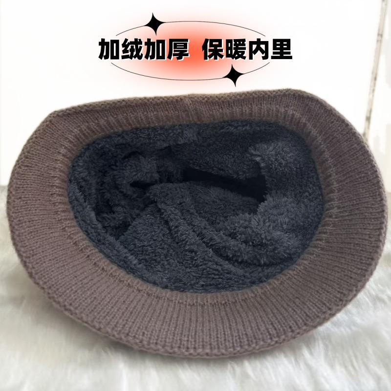 Winter Autumn Thick Fleece Knit Bucket Hat For Women Elderly