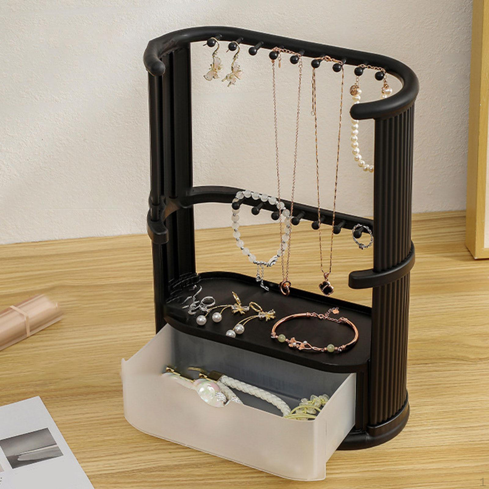 

3-слойный органайзер для ювелирных изделий с выдвижным ящиком, минималистская стойка для хранения чёрный