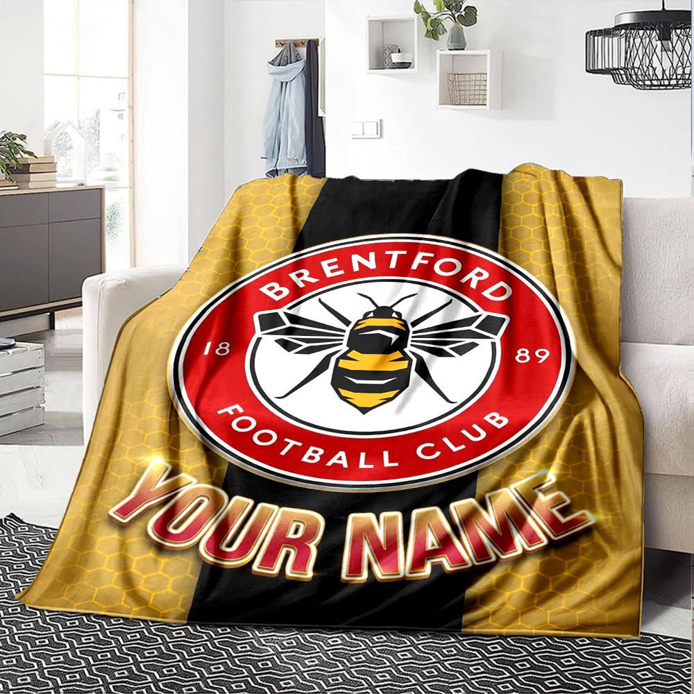 1pc Brentford F.C Blanket with Custom Name, Gift, for Men and Women, Soft Blanket, Good for Sofa Bed Couch Travel, Lightweight Flannel Blanket