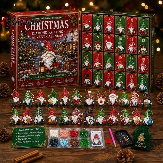 Bomboniere per Feste di Natale Calendario dell'Avvento Gnomo da 24 Giorni, Ornamenti Diamond Painting Finti Kit Regalo Fai da Te per la Famiglia, Ghirlanda da Appendere all'Albero Fatta a Mano Decorazioni per la Casa