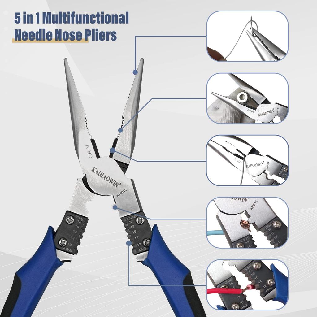 KAIHAOWIN 240mm Long Nose Wire Precision Crimping Tool Pliers, Fine-Nose Pliers, Heavy-Duty, Cutter, All-Purpose Pliers, Pliers, Long-Nose Pliers,