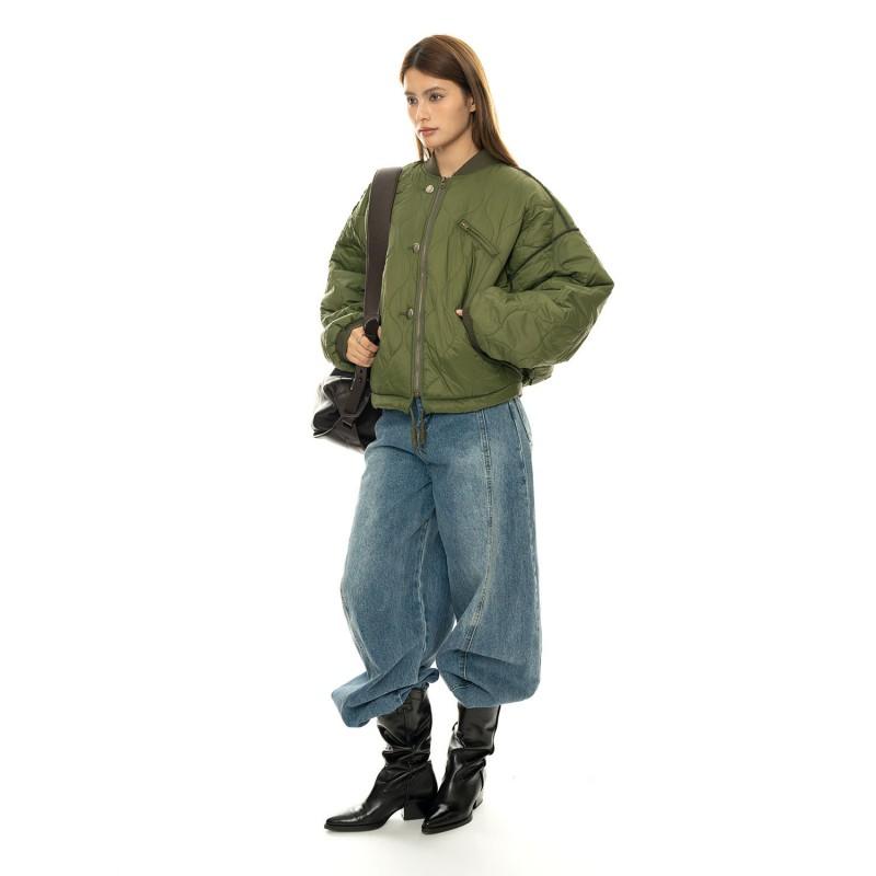Womens Baseball Collar Quilted Padded Jacket Loose Fit Warm Casual Winter Coat