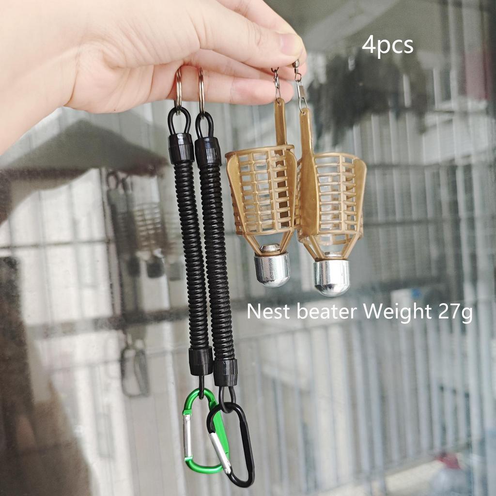 4pcs 27g Pointed Nesting Bait Cage Head Bait Feeder Phone Line Type Lure Tool Anti-Slip Rope Telescopic Fishing Rope