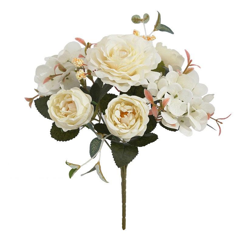 Artificial Flowers Retro Silk Rose Bouquet Hydrangea Peony Vintage Bride Holding Fake Plants Home Wedding Decoration Accessories