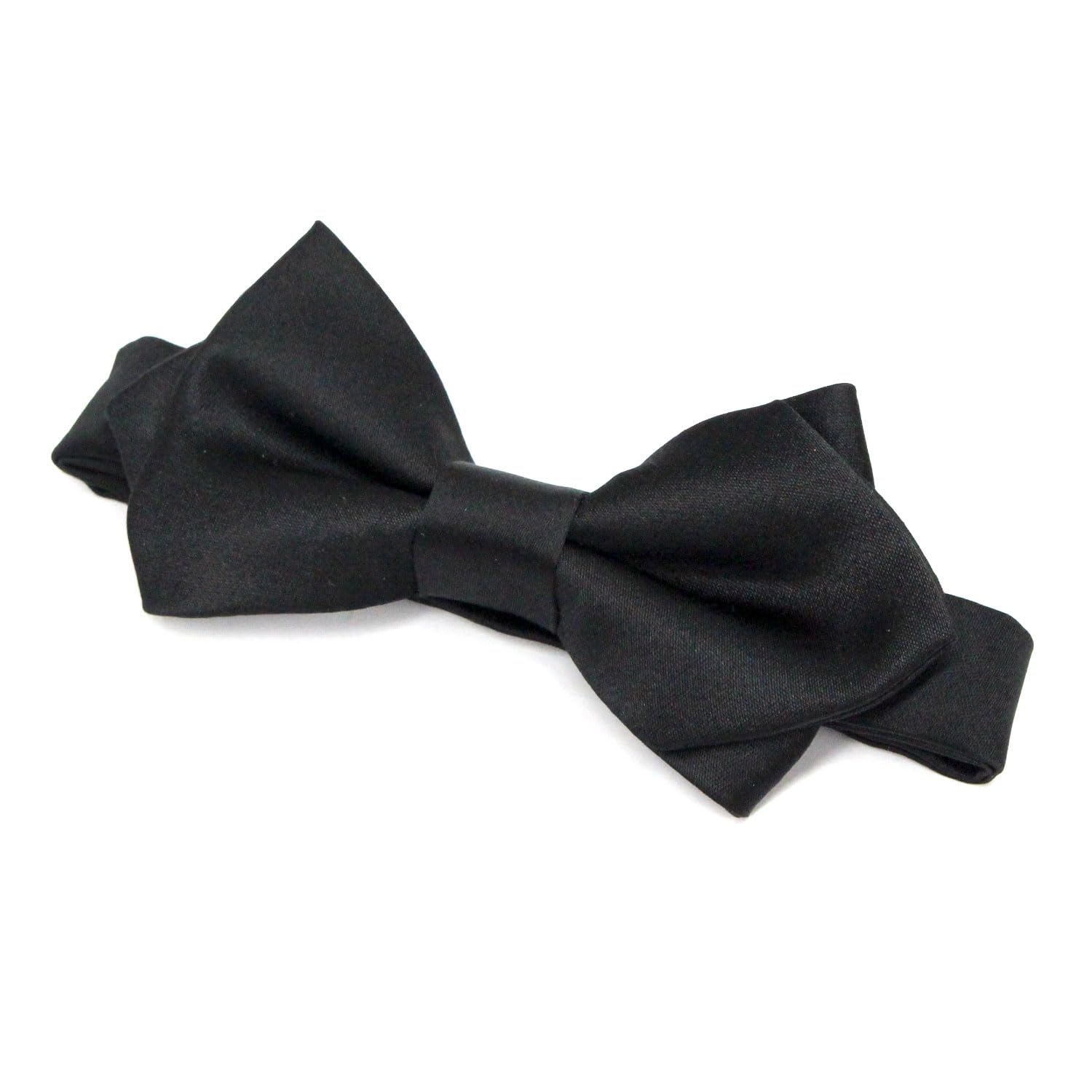 Bow tie, pointed, silk, adult, plain, made in Japan, Fujiyama weave, Grand Creer, black.