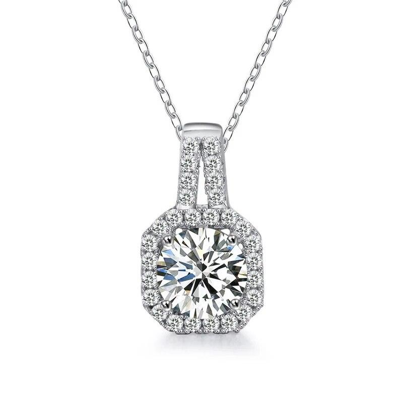 

Новое 2-каратное настоящее блестящее ожерелье из муассанита, кулон с покрытием из белого золота 925 пробы, сверкающее серебро, свадебные украшения на шею