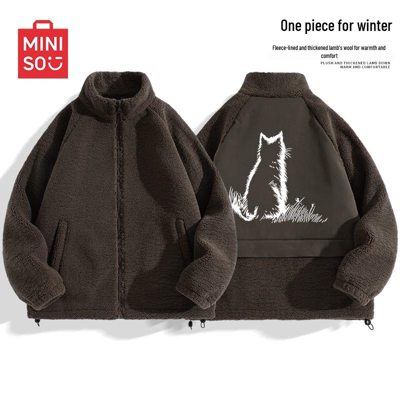 

MINISO Men s Winter Lamb Fleece Stand Collar Jacket 2XL