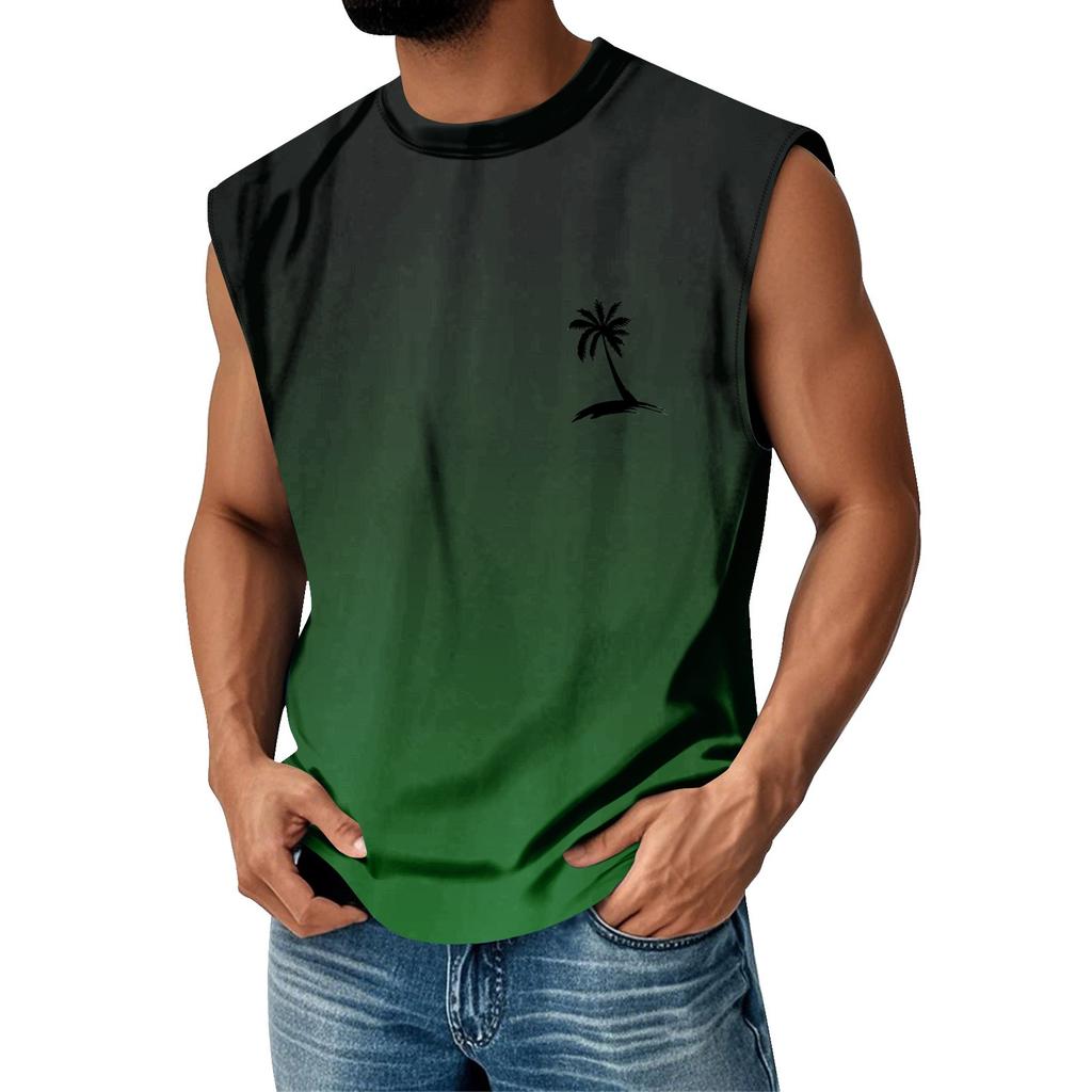 Gilet d'été pour homme à imprimé, col rond, dégradé, sport, décontracté, sans manches