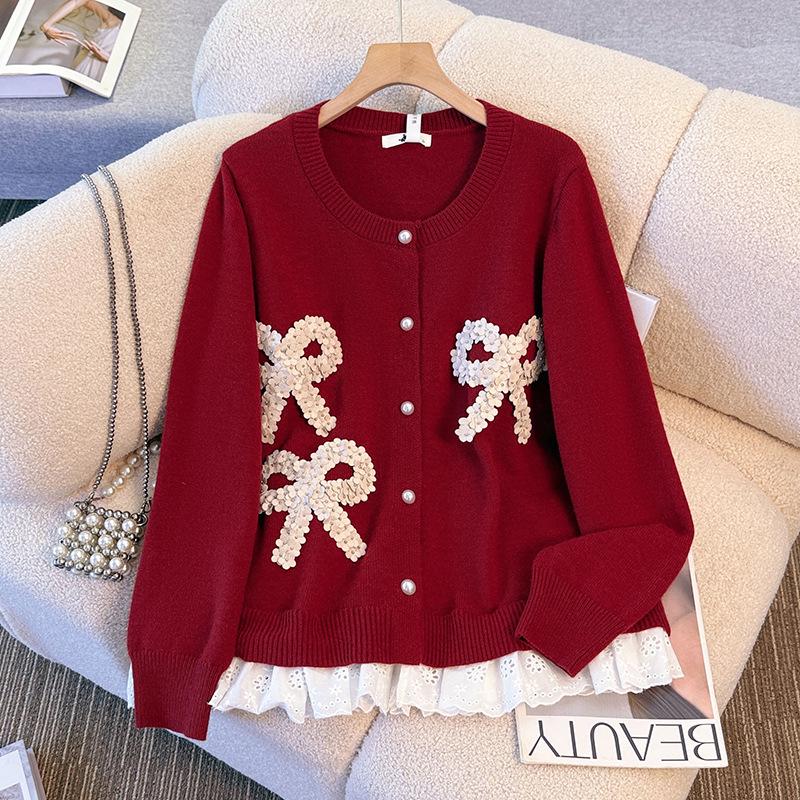 

Plus Size Winter Knit Sweater for Women - Sweet Style with Butterfly Sequins, Loose Fit (130-350 jin) 4XL - 180-210 jin