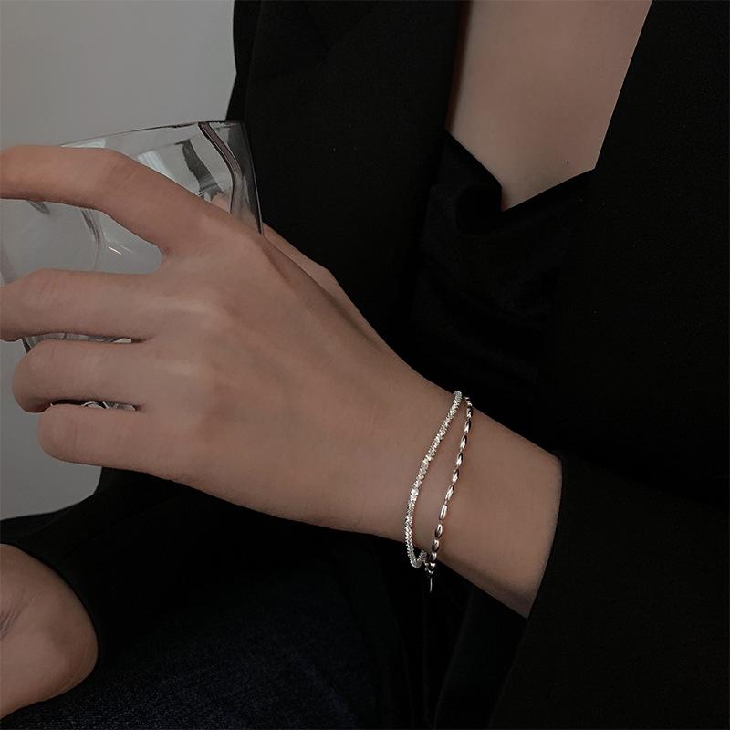 

New 925 Sterling Silver Double Layer Bracelet Simple Style Charming Woman Bracelet Birthday Party Gift Exquisite Jewelry
