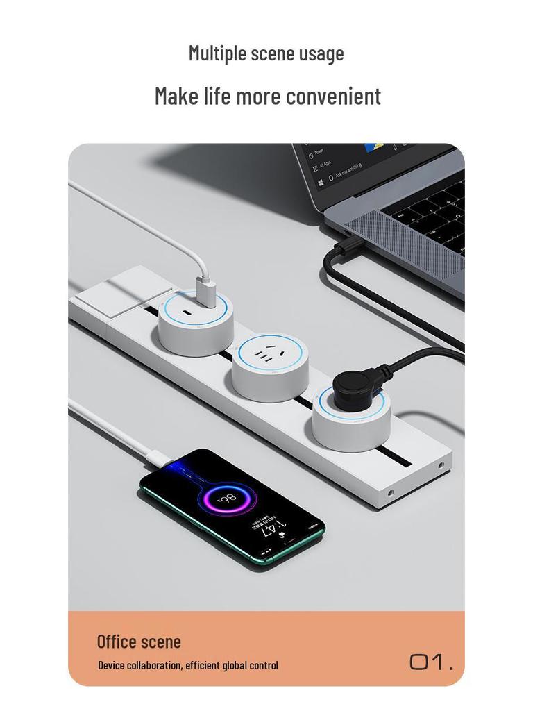 Surface-Mounted Anti-Shock Adjustable Power Strip with Switch Track for Kitchens