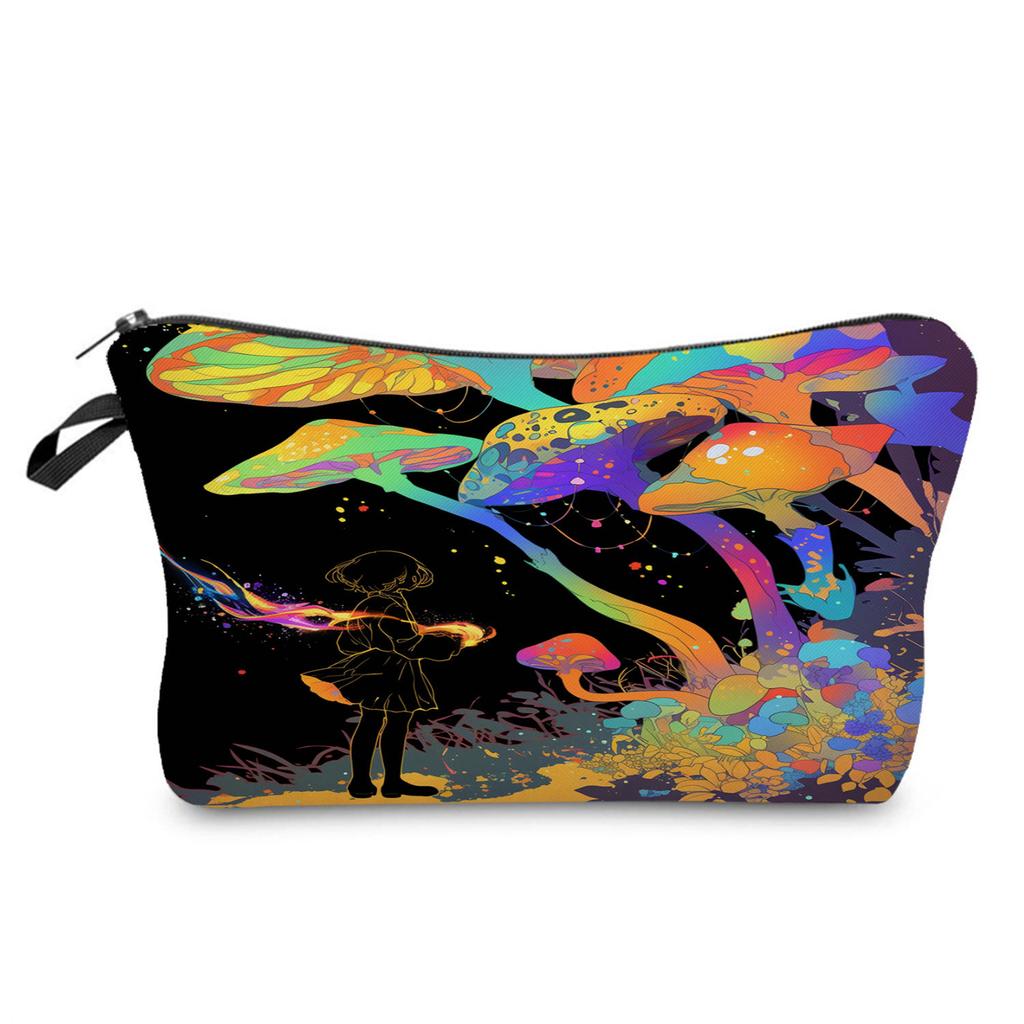 Women Mushroom Print Cosmetic Bag Toiletries Organize Travel Storage Case 6411 CLE