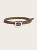 Womens Pu Casual Leather Belt With Woven Pattern And Alloy Buckle Daily For