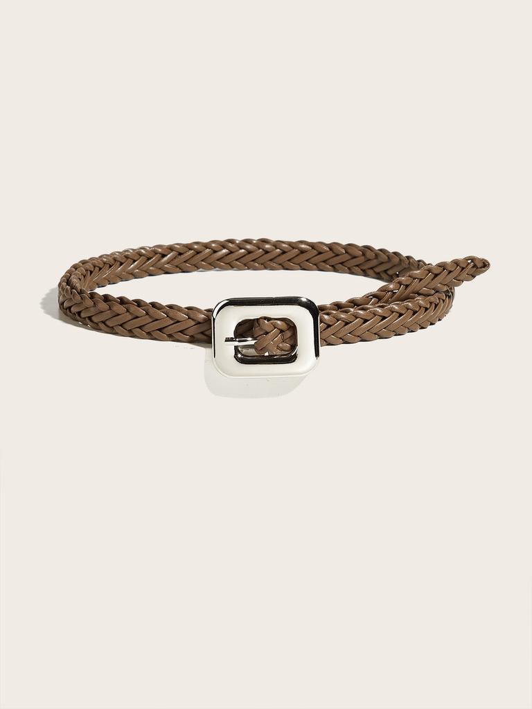 Pu Womens Casual Leather Belt With Woven Pattern And Alloy Buckle Daily For