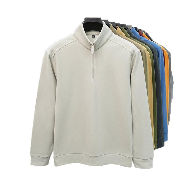 Men's Double-Sided Fleece Half-Zip Hoodie, Stand Collar, Solid Color, Autumn/Winter Fashion, Casual & Warm Top.