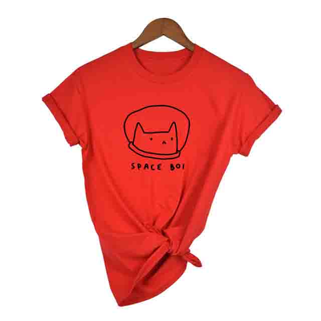 Lovely Space Cat Print T Shirt Women O Neck Short Sleeve Summer Casual T Shirt