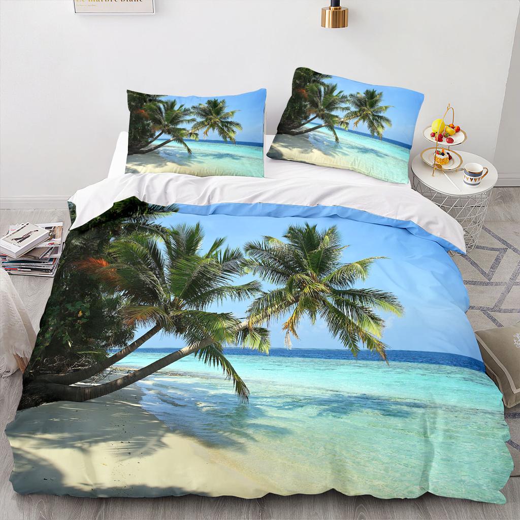 Sea View Coconut Duvet Cover Large Calico Double Size Quilt Bedding Set Single Full Set For Teens Adults Microfiber Single