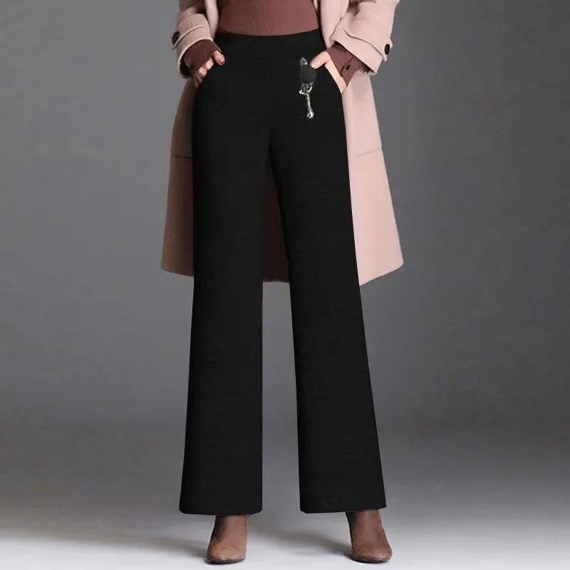 Women Autumn and Winter Straight Vintage Pants Elastic High Waist Casual Trousers
