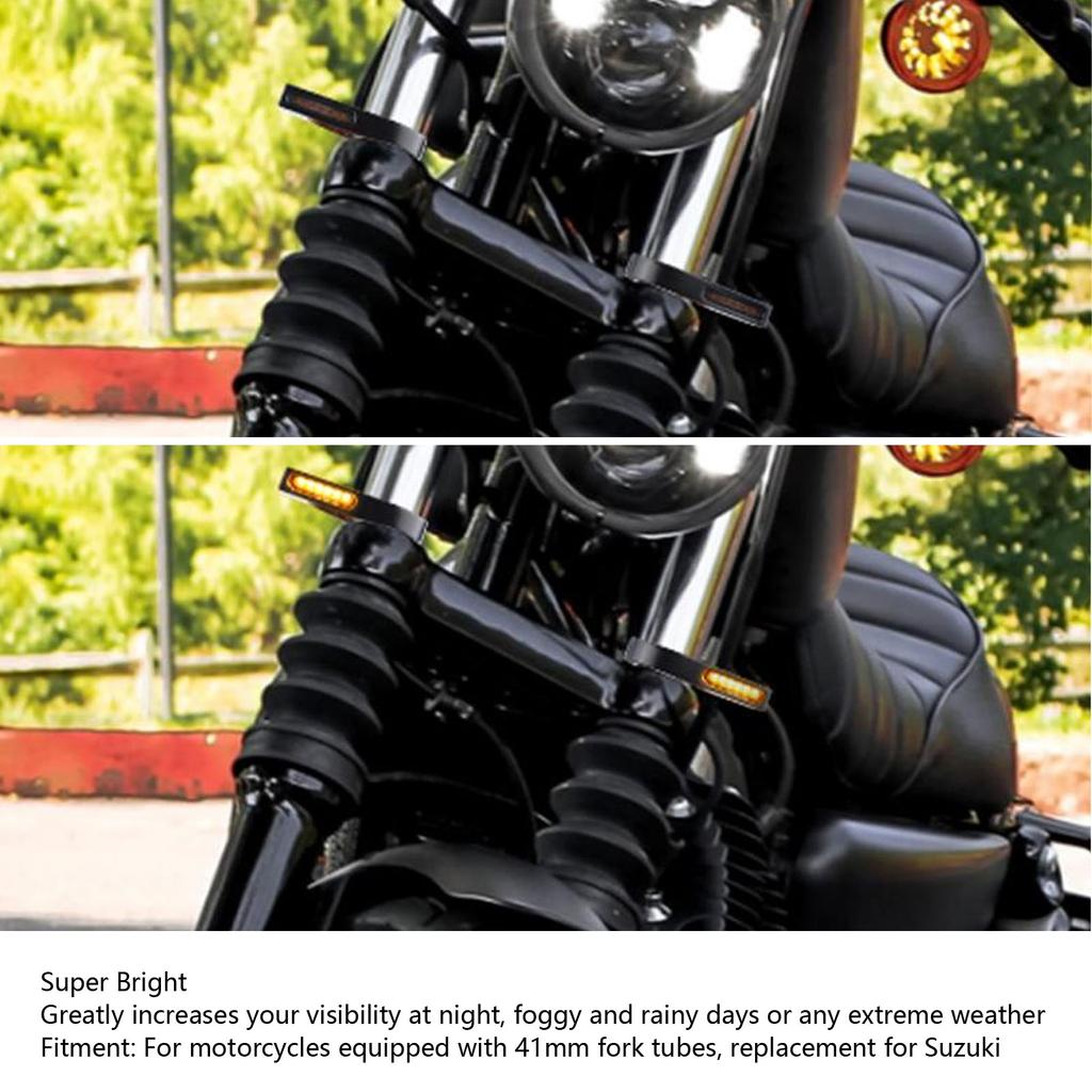 12V Motorcycle LED Turn Signal Light Waterproof Bright Blinker Lamp for 41mm Fork Tubes