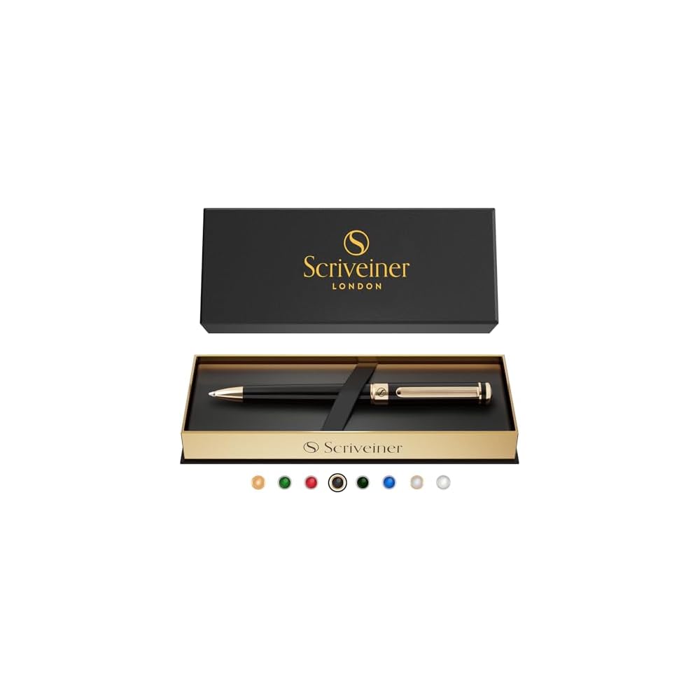 Scriveiner Premium Real Gold Plated Ballpoint Pen with Schmidt Black Refill Gift Set for Men and Women Black Lacquer
