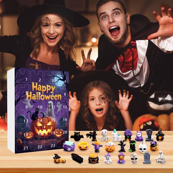 Odpočítávání do Halloweenu 24 dní Adventní kalendář Mini sošky Víceúčelové Odpočítávání svátků Malá strašidelná sada pryskyřičných figurek