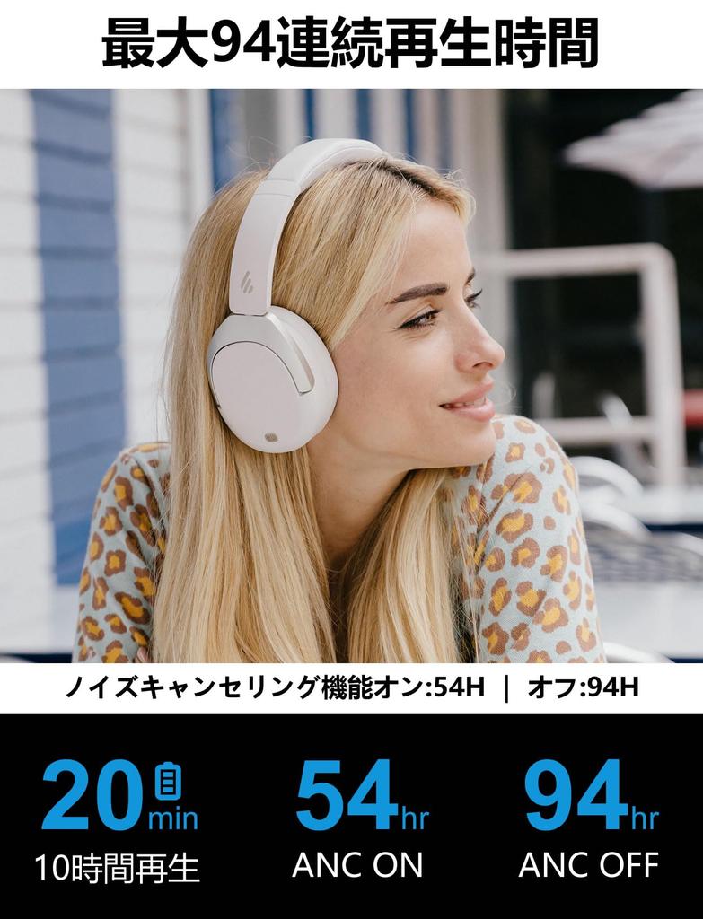 Edifier W830NB Wireless Bluetooth LDAC AAC iPhone Lightweight and Comfortable Ambient Sound Spatial App White Noise-Canceling Headphones, 5.4 [94-Hour