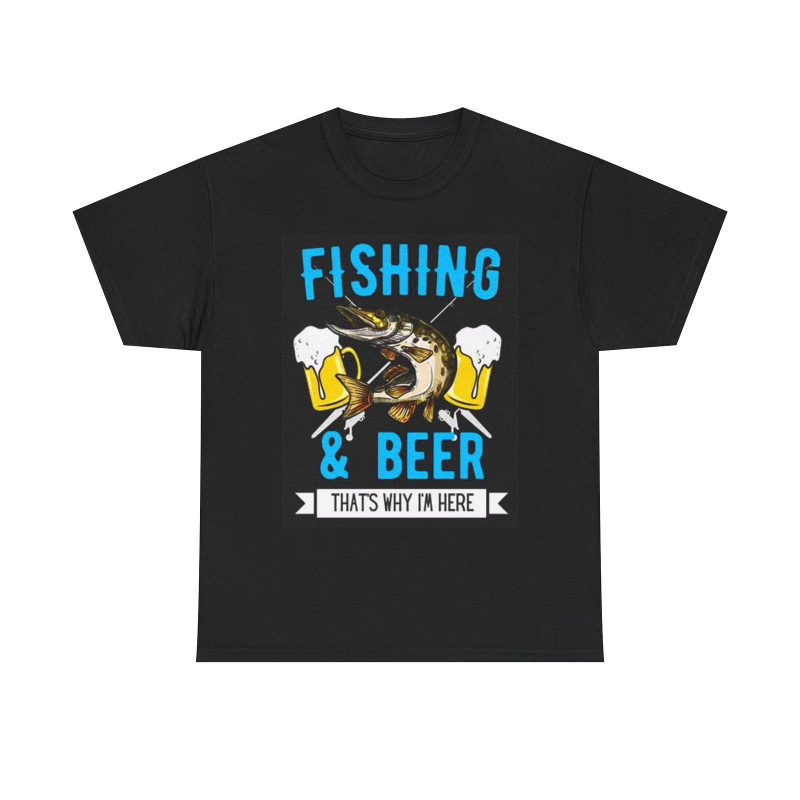 

Fishing And Beer Graphic T Shirt Mens Womens Tees Top Outdoors Hiking Unisex Heavy Cotton Tee L