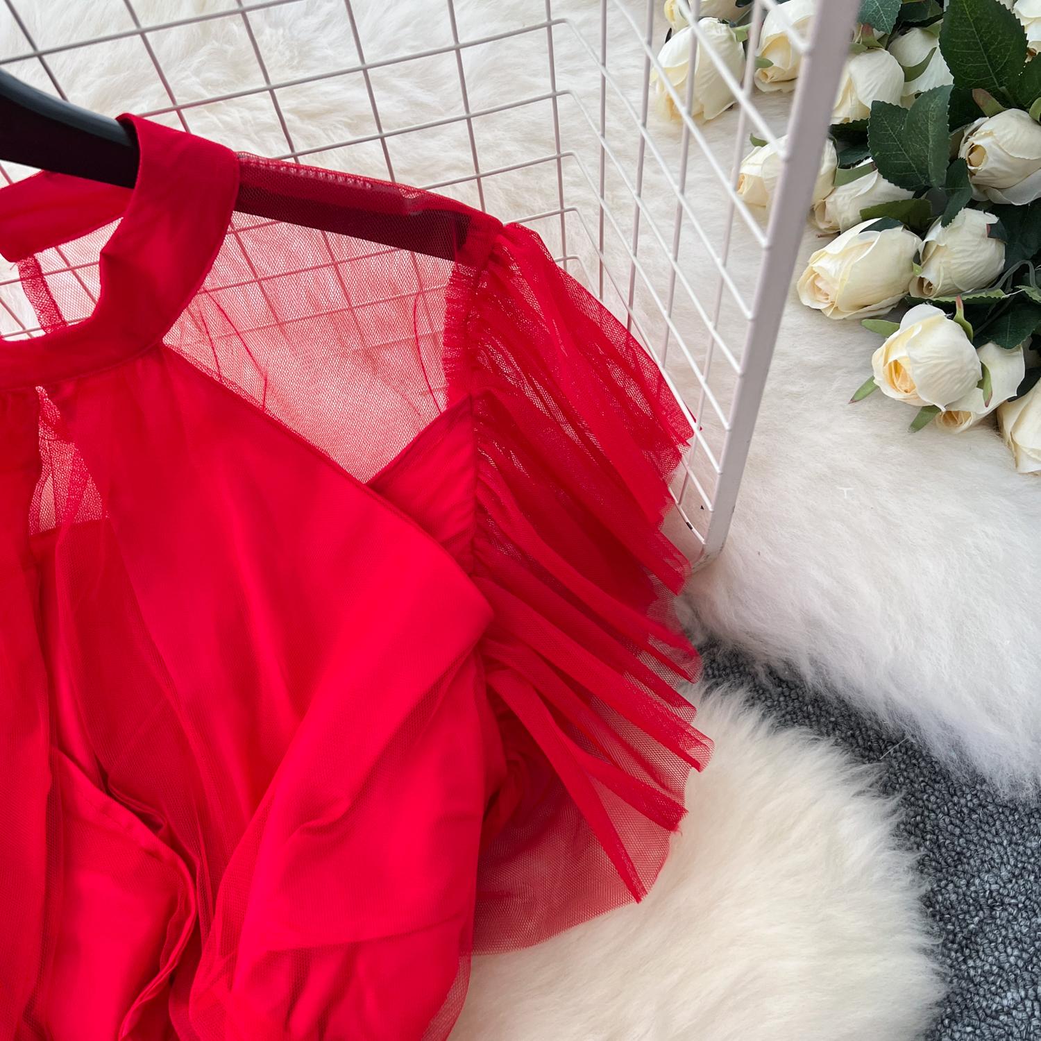 Винтажное базовое платье с круглым вырезом и коротким рукавом — фото 21