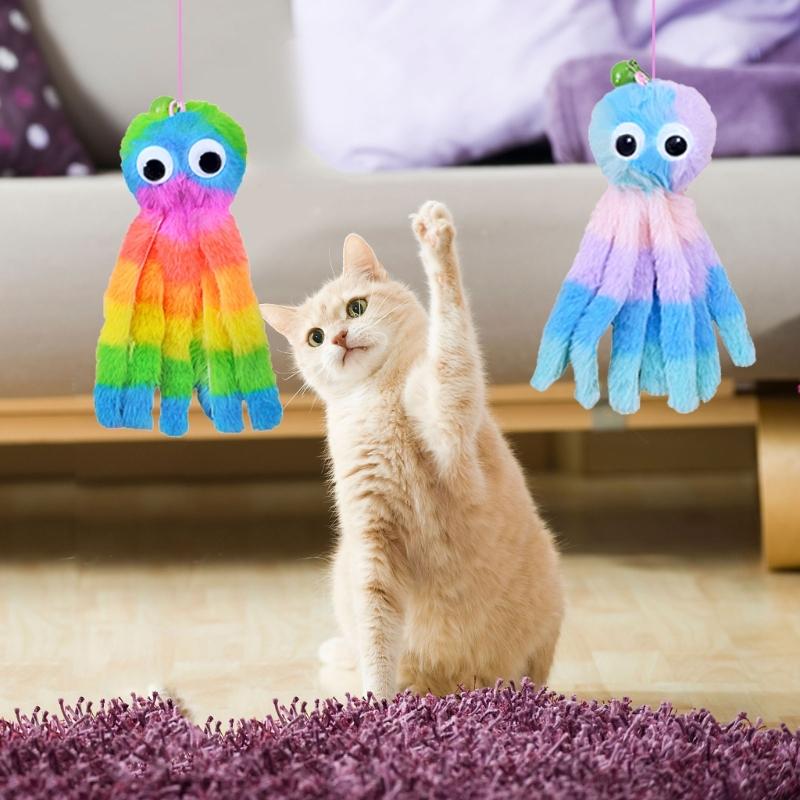 Lovely Suspended Kitten Toy With Chirping Mechanism Soft Fabric Tentacles Design Kitten Entertainment