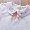 Kids Shirt Embroidered Peter Pan Collar Pink Bow Short Sleeve Summer Clothing for Ages 3-6 Girls