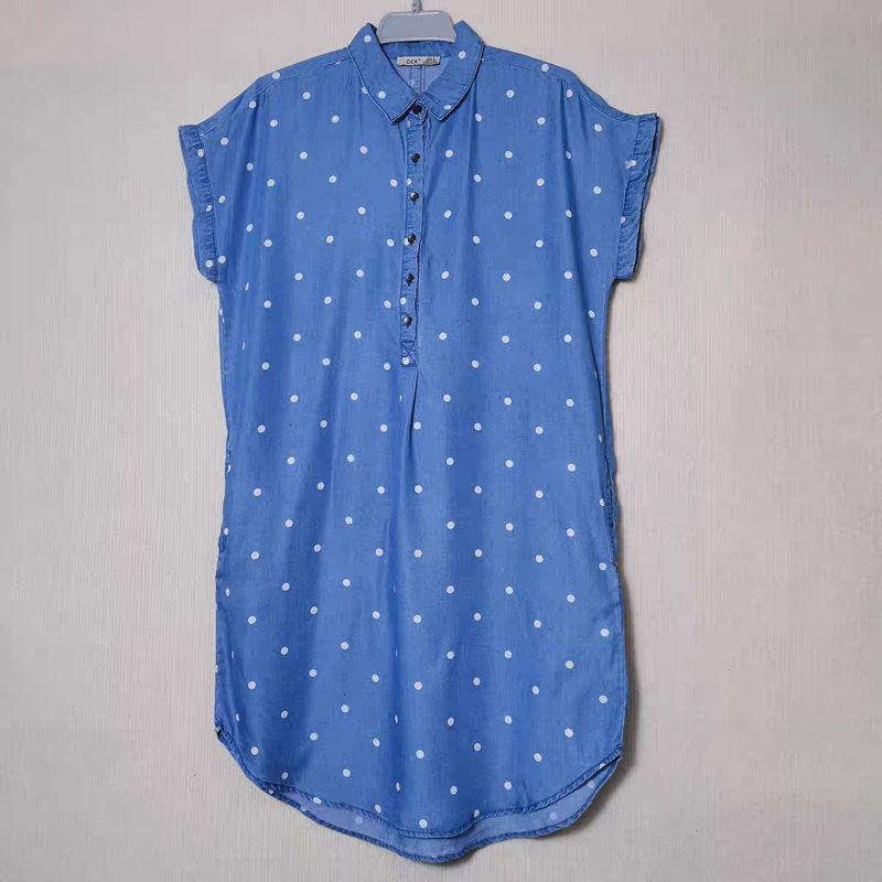 

Trade European and American Original Single Tail Goods Tencel Short sleeve Cargo Wind Waist Hugging Hidden Hook Dress Double Pocket Solid Small Blue wave point half happy flaw S