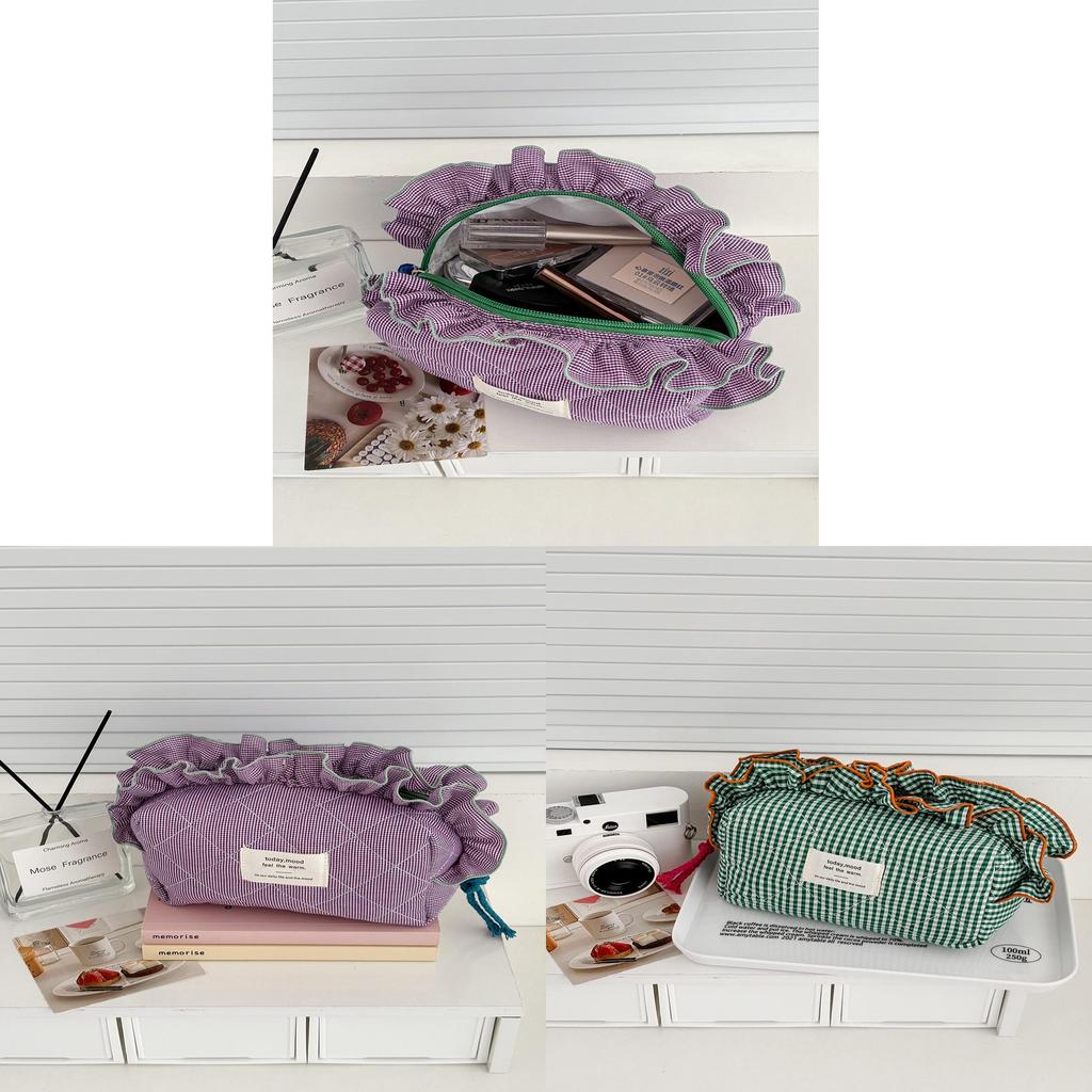 Cotton Checked Pattern Storage Bag With Breathable Design For Dorm Room Organization