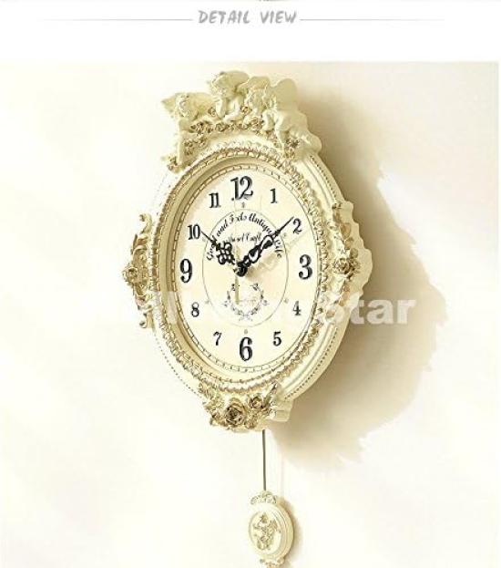 wall Golden Angel Round Pendulum Clock stylish wall Nordic style Radio-controlled clock, W, clock, interior.