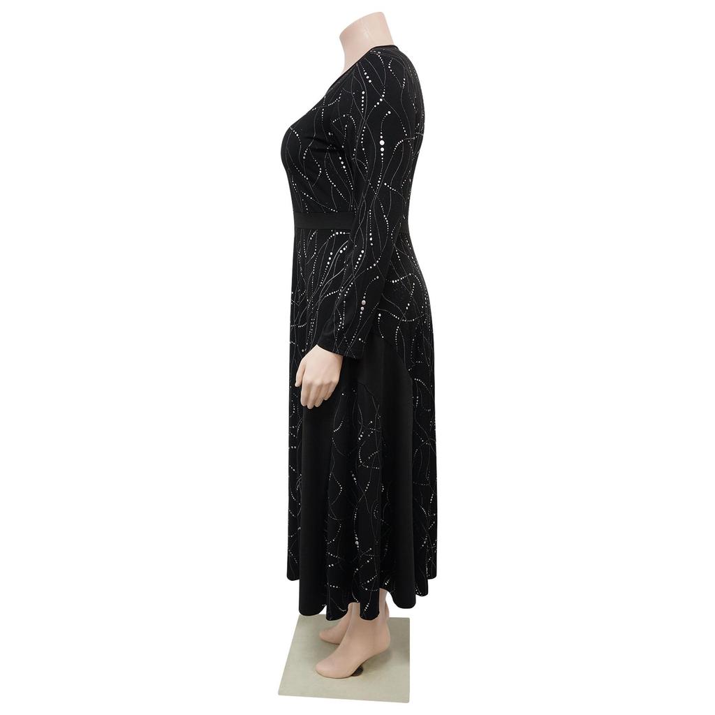 Autunno 2025 Donna Taglie Forti Elegante Manica Lunga Cintura Sottolineata Gonna Snellente