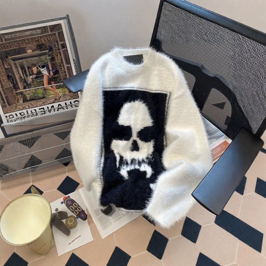

Couple s Winter Retro Punk Skull Streetwear Sweater Medium
