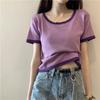 Summer Thin Retro Korean Short Sleeve T-Shirt Contrast Short T-shirt Top Women's Ins Fashion