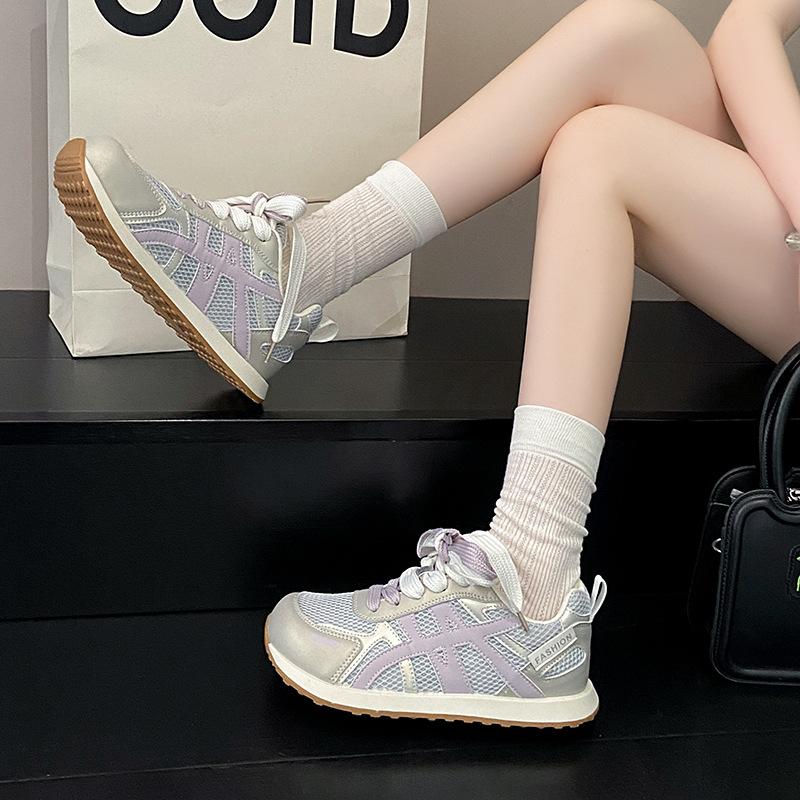 Faux leather mesh breathable moral training shoes women's 2025 spring and summer soft soles are not tired feet flat soles versatile casual Forrest 