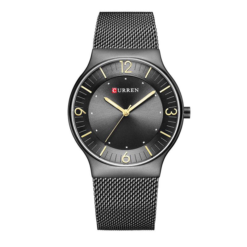CURREN новые лучшие мужские часы, тонкие круглые часы, простые цифровые сетевые часы, водонепроницаемые часы чёрный