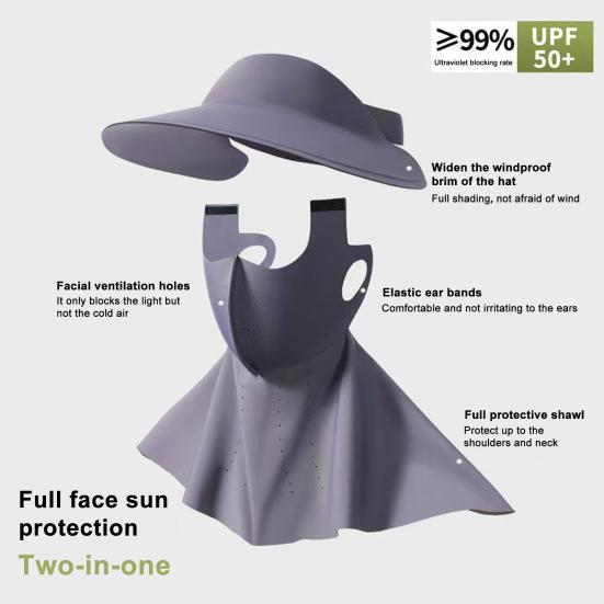 Women Hat with Face Guard Shawl Sun-Proof Breathable Solid Color Design Sun Hat Elastic Large Head Circumference Empty Top Hat