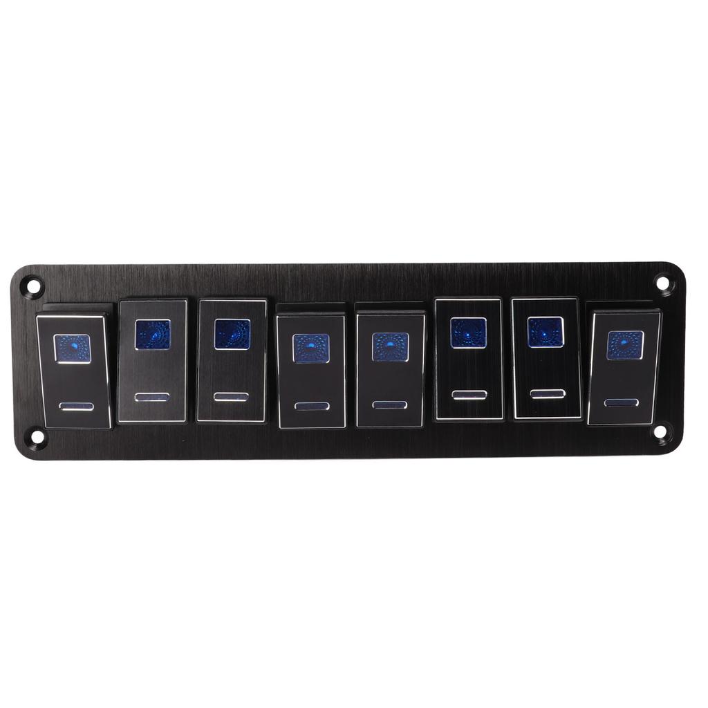 8 Gang RV Aluminum Toggle Switch Panel DC12V to 24V Waterproof Oxidized Black 20A 5PIN Blue LED