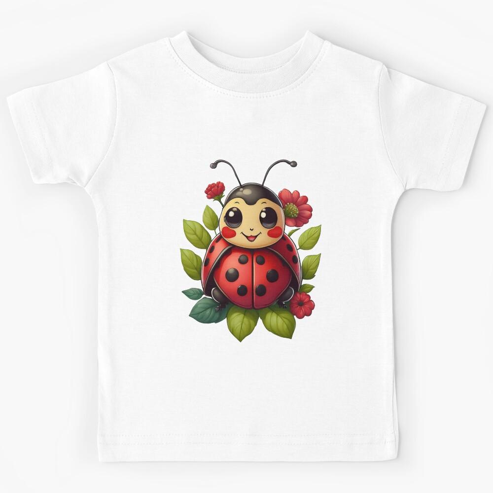 Whimsical Ladybug Illustration Kids T-Shirt 110