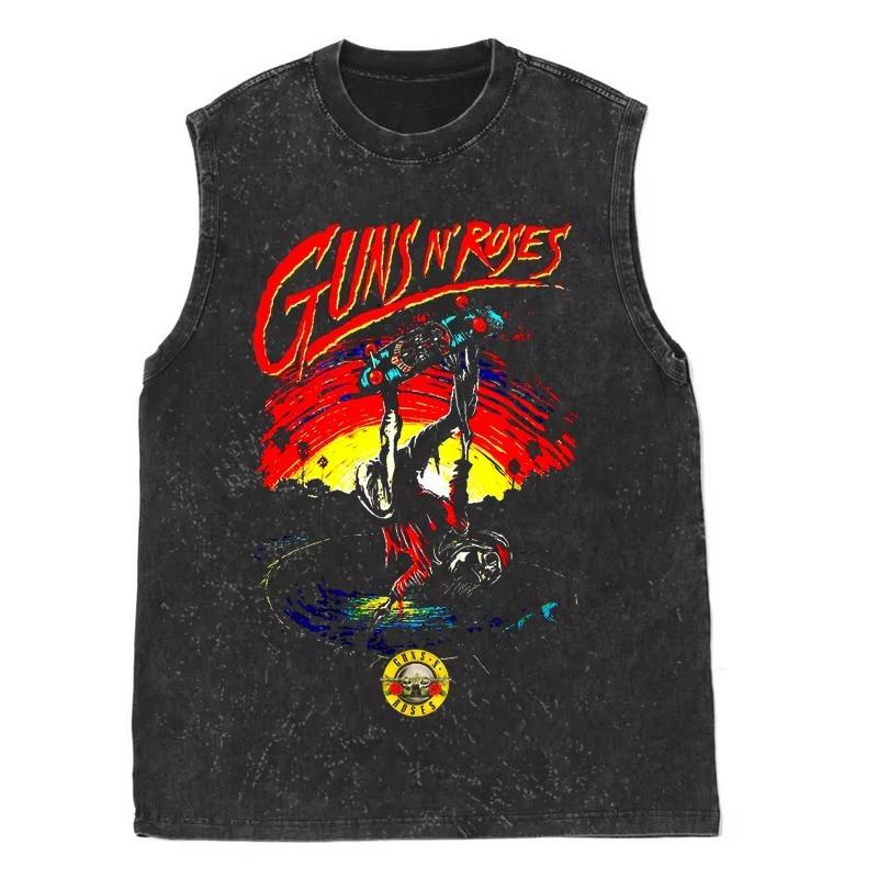 Vintage Washed Cotton Guns N Roses American Retro Rock Old Sleeveless Vest Men's Women's T-shirt Tank Tops Clothing