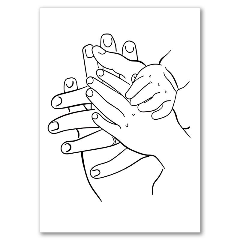 Linea astratta mamma bambino mano cuore minimalista arte murale tela pittura nordica poster e stampe quadri da parete decorazioni per la camera dei bambini